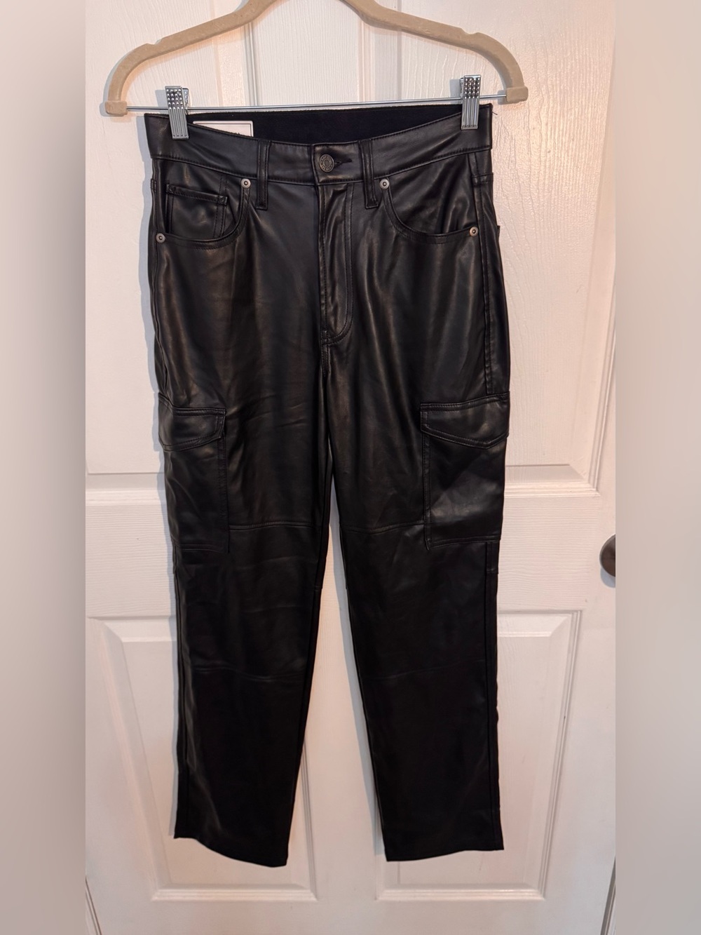 GAP Black Faux Leather Straight Leg Cargo Pants
